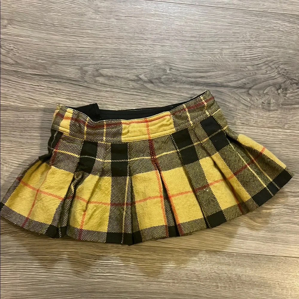 Bonpoint wool Yellow and Black Pleated Skirt leather buckle